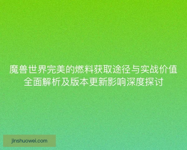 魔兽世界完美的燃料获取途径与实战价值全面解析及版本更新影响深度探讨